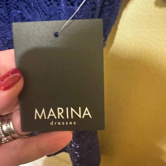 Marina Women’s Blue Sequin Lace Cocktail Dress Short Sleeve Sz S - Picture 5 of 13